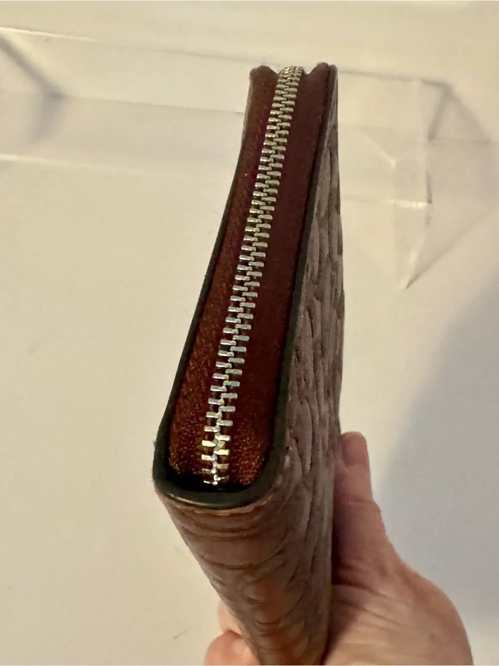 #302 Coach Glitter Signature Large Accordion Zip Around Phone Wristlet Wallet